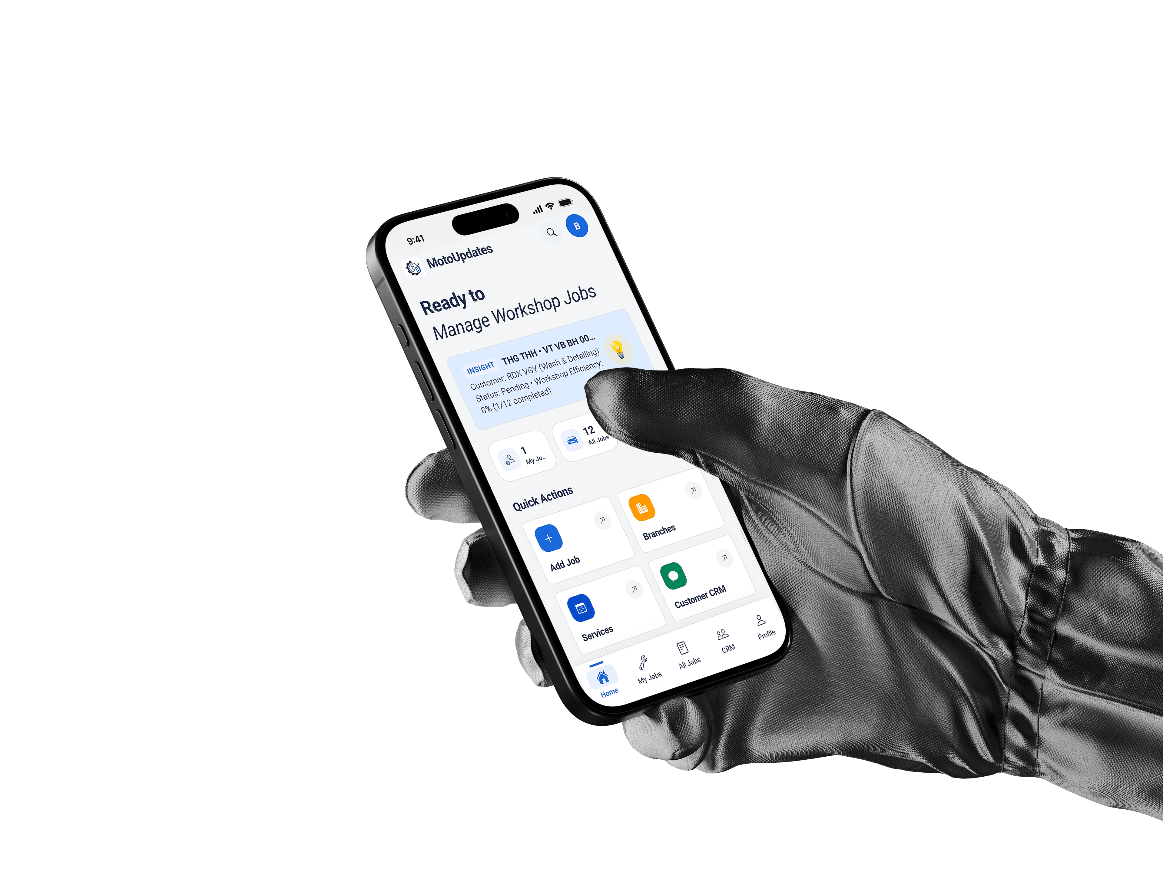 MotoUpdates Workshop Dashboard on Mobile